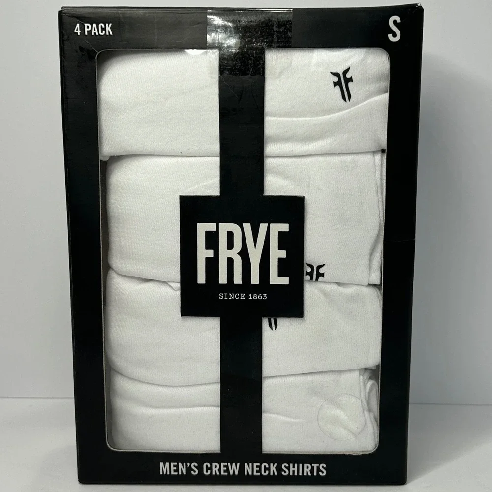 Frye Mens 4 Pack Crew Neck Shirts White Logo Short Sleeve Tee Small New